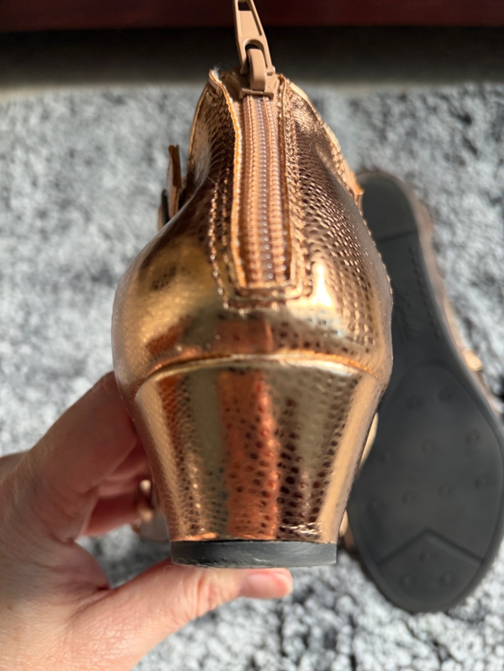 Life Stride Metallic Rose Gold Crisscross Wedge Sandals - Picture 8 of 10